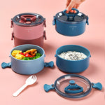 Round Portable Insulation Partitioned Lunch Box Student Office Workers Heated Microwave Oven Bento Box, Single Layer