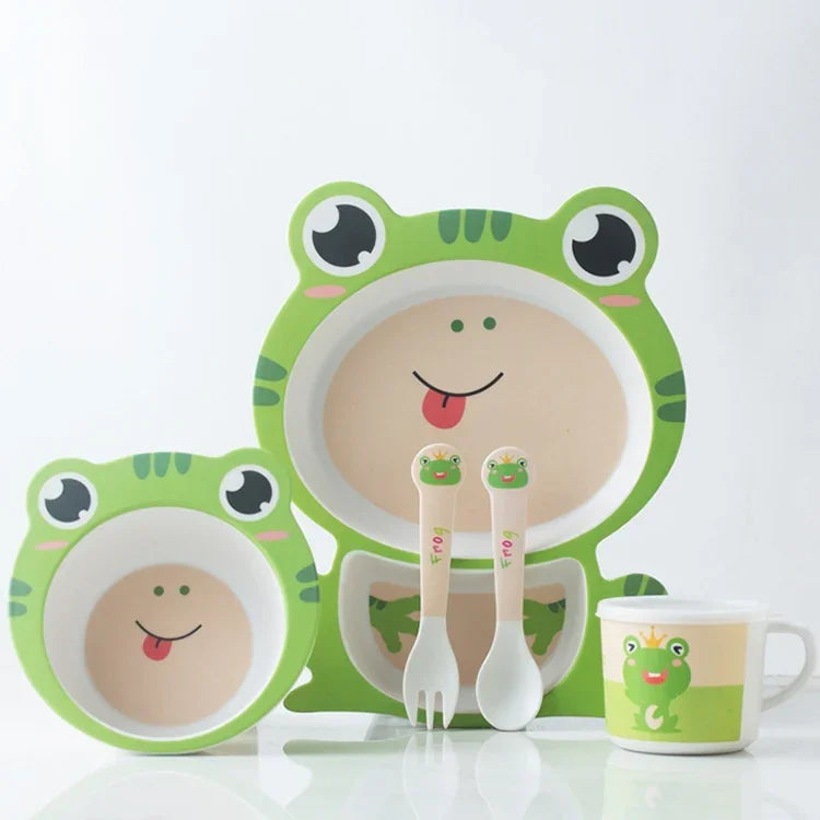 Bamboo Fiber Children Tableware Set Household Cute Cartoon Baby Food Supplement Plate Set, 040 Giraffe, 041 Cow, 042 Lion, 043 Monkey, 044 Panda, 045 Frog