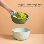 Kitchen Rice Pan Double-dish Vegetable Drain Basket Plastic Fruit Basket, U Shape Light Green, U Shape Dark Red, U Shape Light Gray, O Shape Light Green, O Shape Dark Red