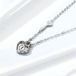 S925 Sterling Silver Platinum Plated Heart Lock Necklace Girls White Inlaid Zircon Key Jewelry, SCN315