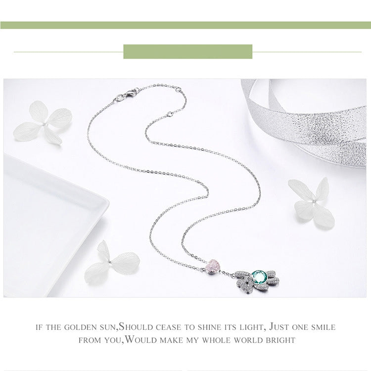 Cute Bear S925 Sterling Silver Rose Gold Plated Zircon Necklace, SCN271