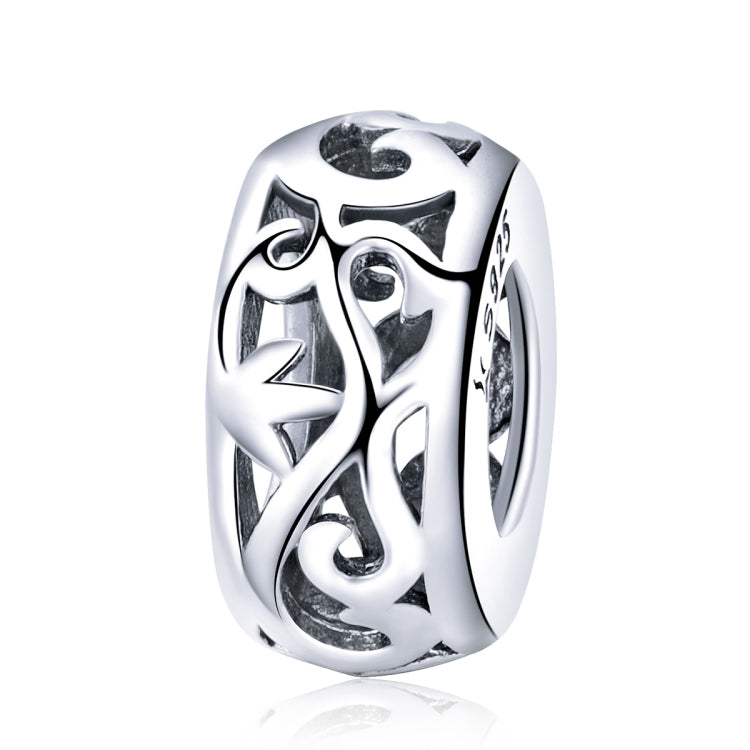 S925 Sterling Silver Vintage Curly Grass Pattern Love Heart-shaped Beads, SCC716