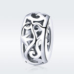 S925 Sterling Silver Vintage Curly Grass Pattern Love Heart-shaped Beads, SCC716