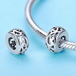 S925 Sterling Silver Vintage Curly Grass Pattern Love Heart-shaped Beads, SCC716