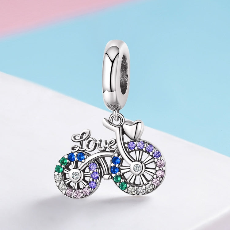 S925 Sterling Silver Bicycle Pendant Color Inlaid Zircon Beads DIY Bracelet Charm Accessories, Pendant, Pendant + Bare Chain
