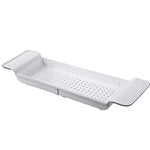 Retractable Drain Bathtub Rack Bathroom Plastic Soaking Tub Rack Bathtub Shower Storage Rack, White+Gray