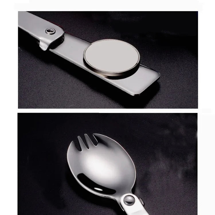 2PCS Stainless Steel Folding Fork Spoon Integrated Dual-use Picnic Portable Tableware, Random Color Delivery, Spoon, Fork