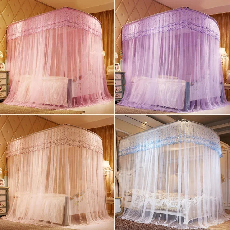 U-shaped Three-door Stainless Steel Tube Floor Mosquito Net, Super Thick 32mm 2.0x2.2m