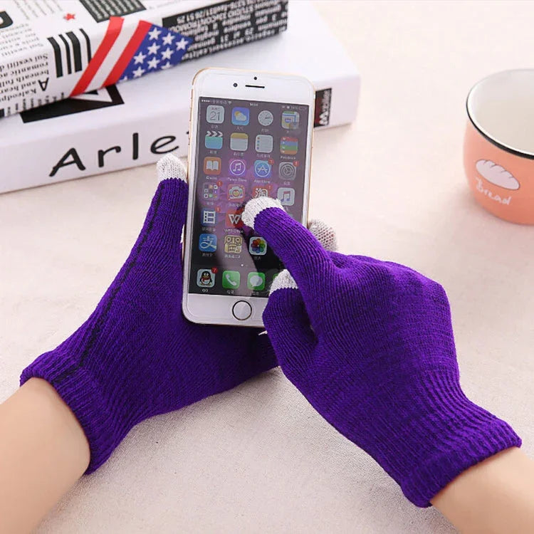 Winter Touch Screen Gloves Women Men Warm Stretch Knit Mittens Imitation Wool Thicken Full Finger Gloves, White, Grey, Black, Yellow, Navy Blue, Kids White, Kids Black, A-Navy Blue, A-Black, A-White, A-Grey, B-Grey, B-Blue, C-Yellow, C-Blue, C-Purple  ...