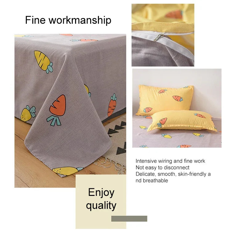 Simple Cotton Grinding Bed Four-Piece Duvet Cover Sheet Pillowcase, 150x200cm