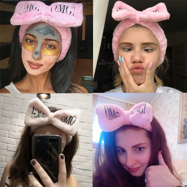 Women New Letter "OMG" Coral Fleece Soft Bow Headbands Cute Hair Holder Headwear Hair Accessories