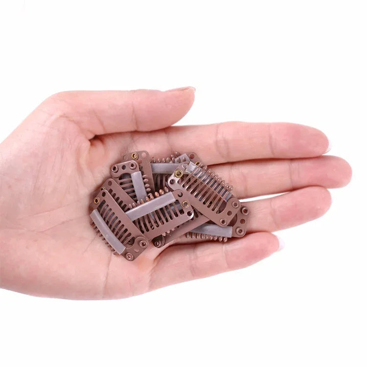 20 PCS 32mm 9-teeth Hair Extension Clips Snap Metal Clips With Silicone Back