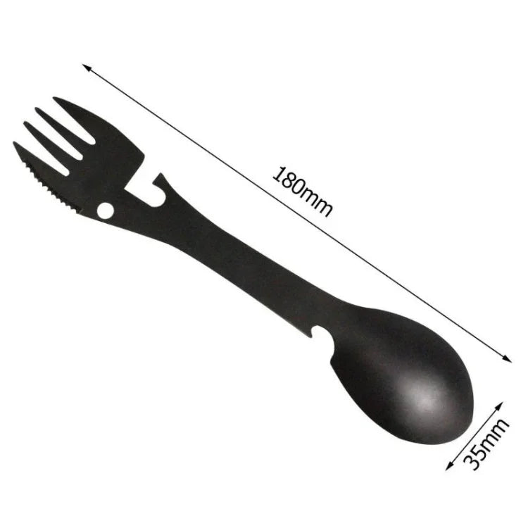 2 PCS  5 in 1 Multi-functional Outdoor Tools Stainless Steel Camping Survival EDC Kit Practical Fork Knife Spoon Bottle/Can Opener
