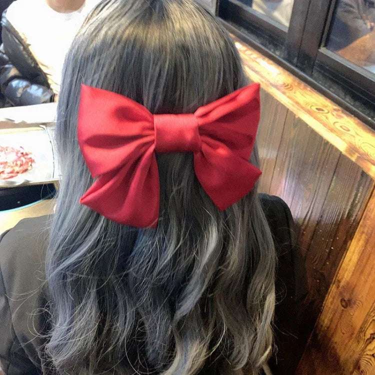 5 PCS Satin Bow Hairpin Back Head Hair Accessories, Wine Red, Black, Dark Green