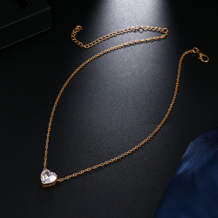 Crystal Heart Pendant Necklace Female Short Chain Necklace, Gold, Silver