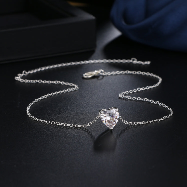 Crystal Heart Pendant Necklace Female Short Chain Necklace, Gold, Silver