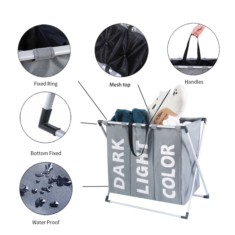 Collapsible Three Grid Dirty Clothes Laundry Hamper Organizer Home Storage Basket, 3 Grid