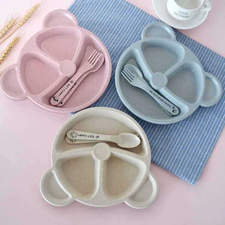 3 PCS/Set Baby Bowl+Spoon+Fork Feeding Food Tableware Cartoon Bear Kids Dishes Eating Dinnerware