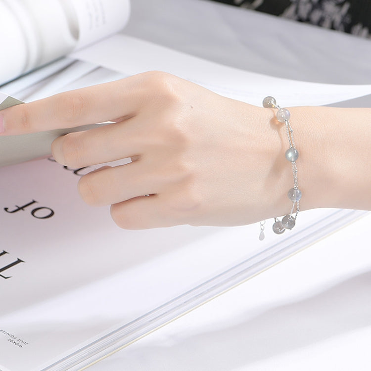 925 Sterling Silver Bracelet Women Crystal Bracelet Natural Beads Double-Layers Jewelry, Strawberry Crystal