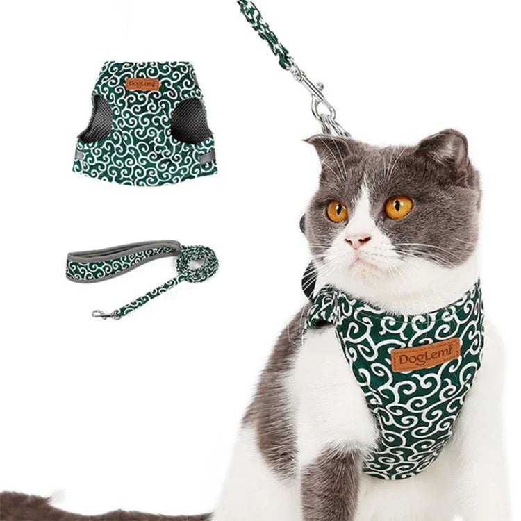 DogLemi Pet Cat Traction Rope Chest Harness Vest Type Traction Suit Cat Walking Rope, XS, S