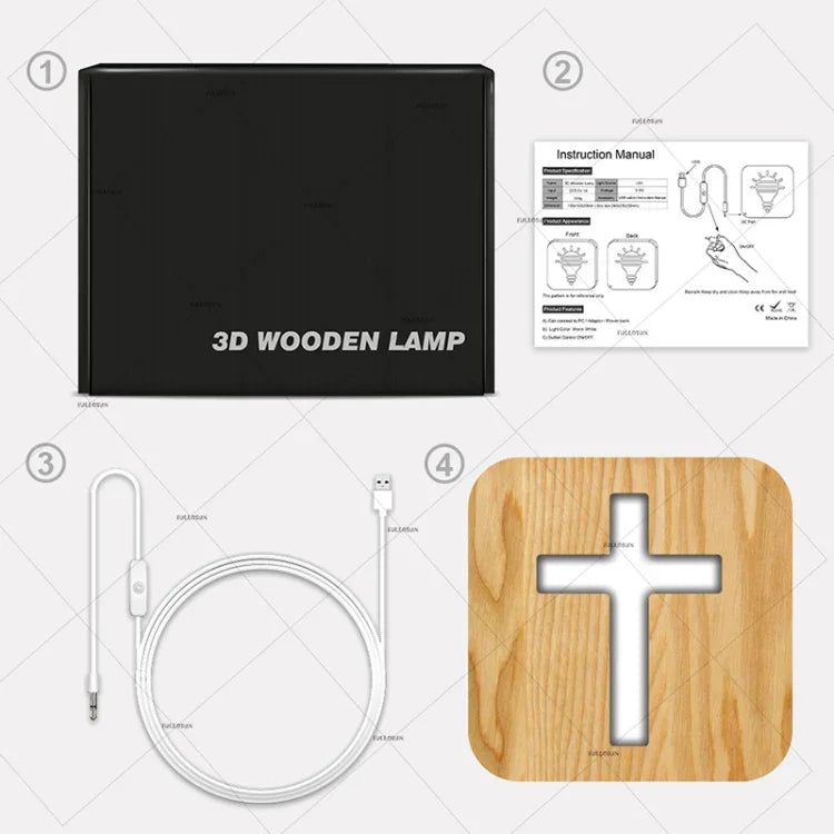 Cross Pine Craft Table Lamp Wooden LED Night Light, Cross