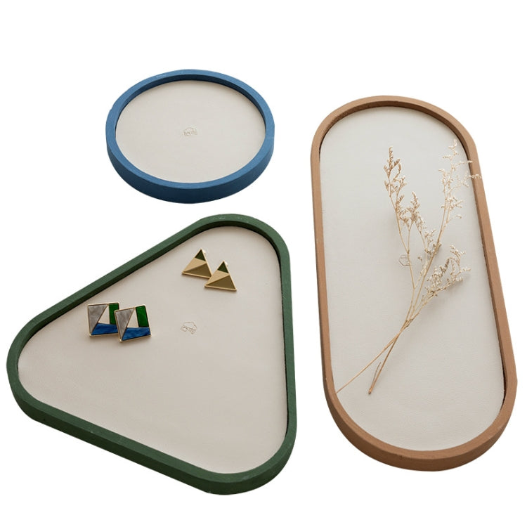 Desktop Shallow Storage Tray Sundries Tray Jewelry Display Tray, , Oval (Warm Brown), , Triangle (Warm Brown), , Round (Warm Brown), , Oval (Dark Green), , Triangle (Dark Green), , Round (Dark Green), , Oval (Green Lotus), , Triangle (Green Lotus)