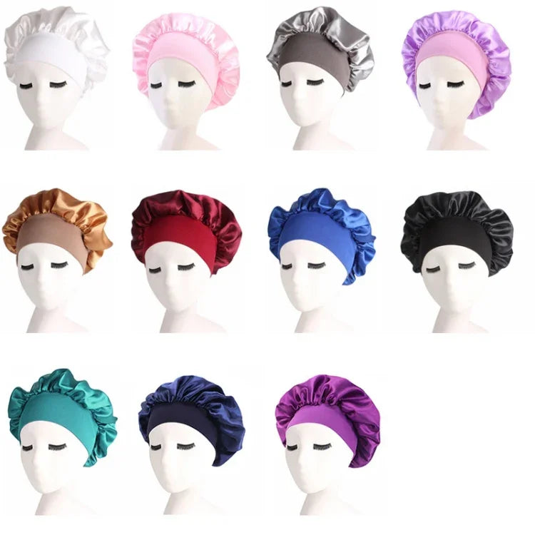 2 PCS TJM-301 Night Cap With Wide Brim And Elasticity Headband Ladies Chemotherapy Cap Hair Care Hat, M 56-58cm
