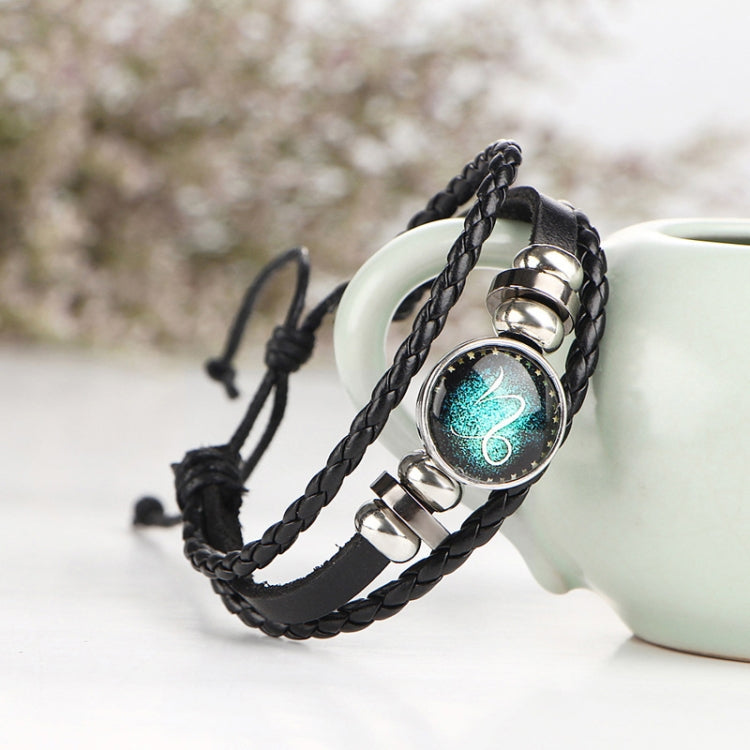 Constellations Couple Retro Weave Bracelets Leather Beads Bangle Bracelet, Capricornus