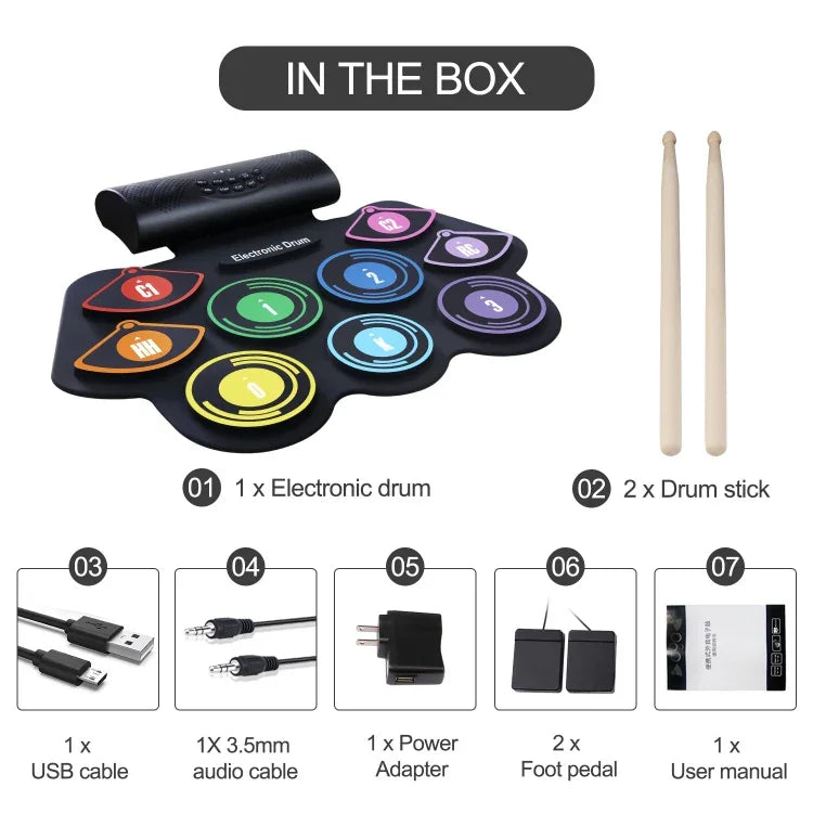 Hand-Rolled Drum Set Color Electronic Drum Lithium Battery Rechargeable Silicone Drum Set, MD862C