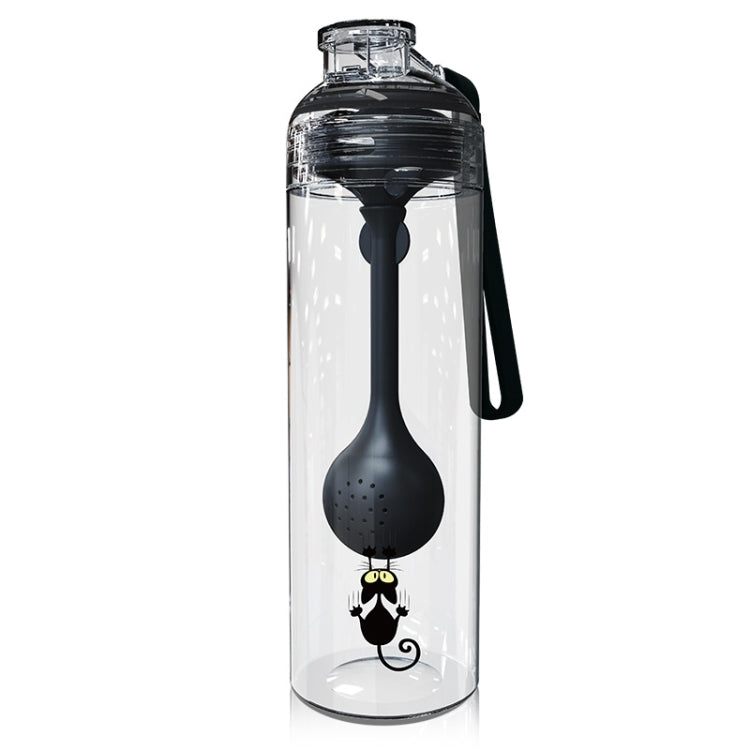 Cartoon Cat Pattern Tea Water Separation Plastic Cup With Spoon, White, Red, Blue, Black