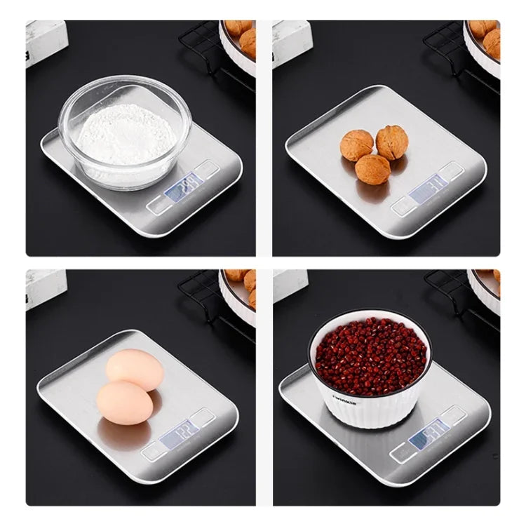 Stainless Steel Small Food Electronic Scale Kitchen Portable Baking Electronic Scale, 5kg/1g (Battery Model White), 5kg/1g (Battery Model Black), 10kg/1g (Battery Model White), 5kg/1g (Rechargeable White), 10kg/1g (Rechargeable White)