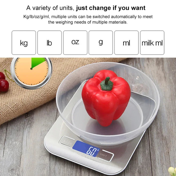 Stainless Steel Small Food Electronic Scale Kitchen Portable Baking Electronic Scale, 5kg/1g (Battery Model White), 5kg/1g (Battery Model Black), 10kg/1g (Battery Model White), 5kg/1g (Rechargeable White), 10kg/1g (Rechargeable White)