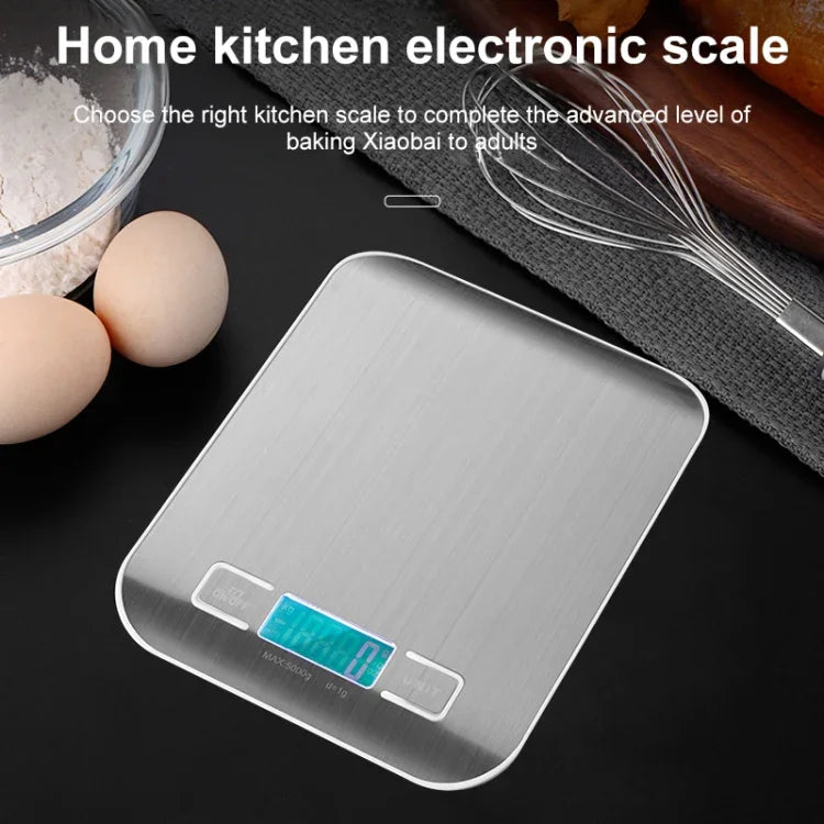 Stainless Steel Small Food Electronic Scale Kitchen Portable Baking Electronic Scale, 5kg/1g (Battery Model White), 5kg/1g (Battery Model Black), 10kg/1g (Battery Model White), 5kg/1g (Rechargeable White), 10kg/1g (Rechargeable White)