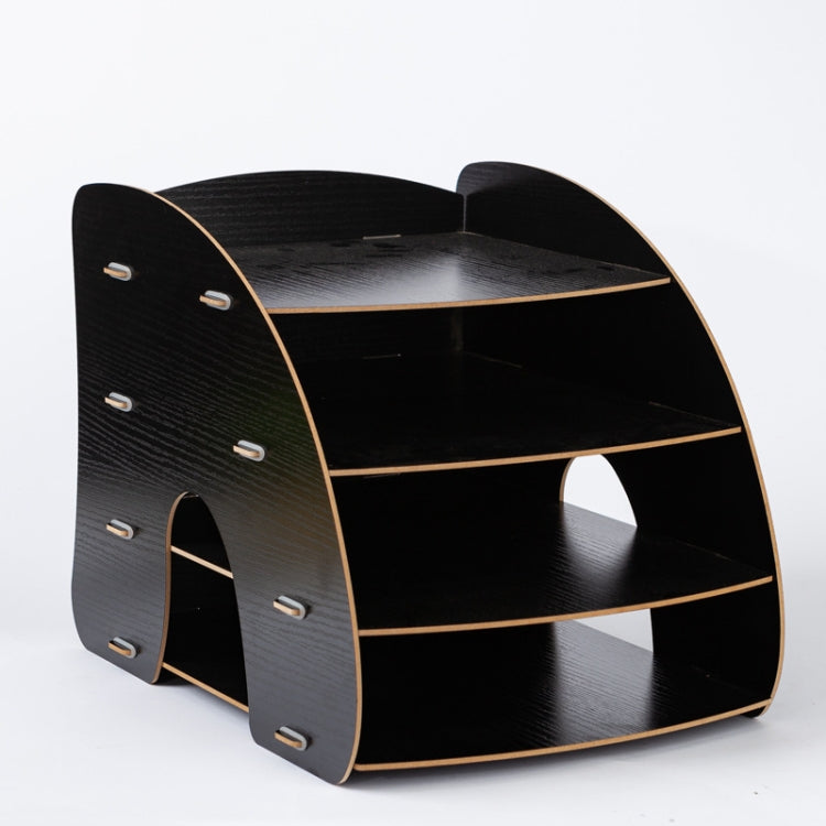 Office Supplies Curved Desktop A4 Storage Box Wooden File Rack Data Rack Shelf, Black, Oak, Sakuragi