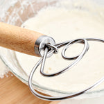 2 PCS 13 Inch Oak Handle Flour Mixer Dough Stainless Steel Mixing Rod Coil Whisk, Single Circle Agitator, Double Circle Agitator, Three Circle Agitator