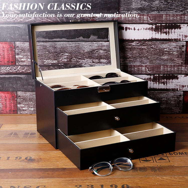 18 Grid Three-Layer Glasses Case Custom PU Leather Sunglasses Storage Display Packaging Box, Size: 33.5x19.5x22.5 cm