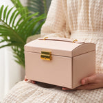 Three-Layer Leather Drawer Type Jewelry Storage Box Earrings Box With Lock, Three-Layer (Navy Blue), Three-Layer (Creamy White), Three-Layer (Dark Green)