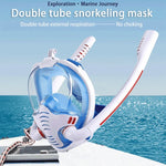 Snorkeling Mask Double Tube Silicone Full Dry Diving Mask Adult Swimming Mask Diving Goggles, S/M, L/XL