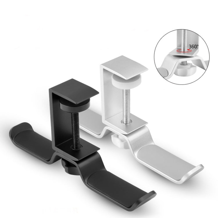 Universal Metal Headphone Double Bracket Headphone Hanger Desktop Lock Clip Headphone Display Shelf, Black, Silver