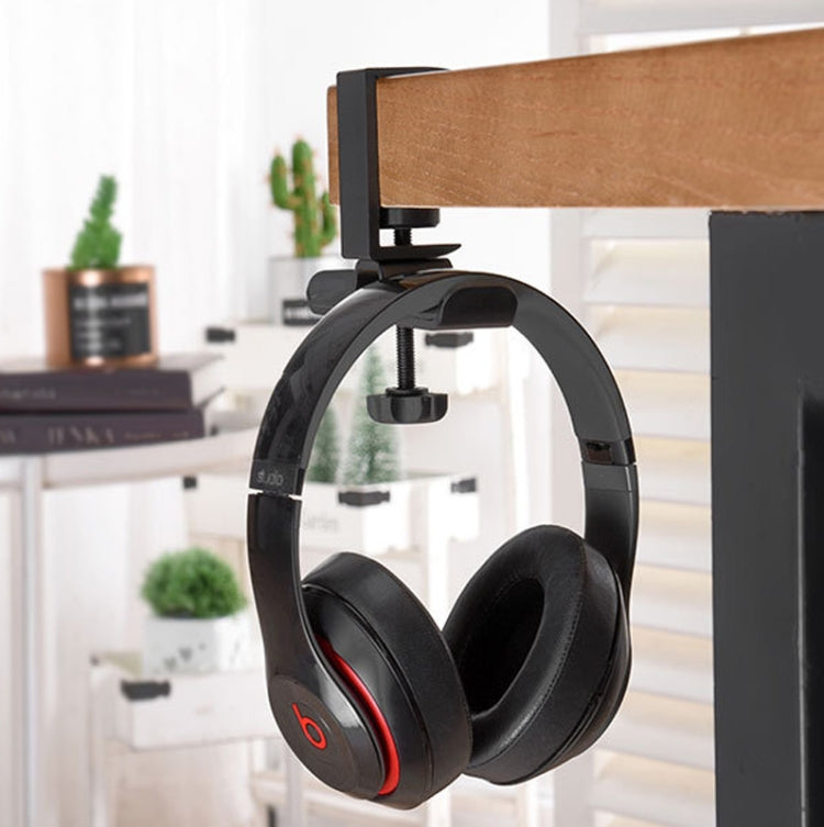 Universal Metal Headphone Double Bracket Headphone Hanger Desktop Lock Clip Headphone Display Shelf, Black, Silver