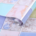Kitchen Anti-Smoke Tile Wall Stickers Stove Wallpaper, Purple Vine, Blossoming Flowers, Blue Ans White Porcelain