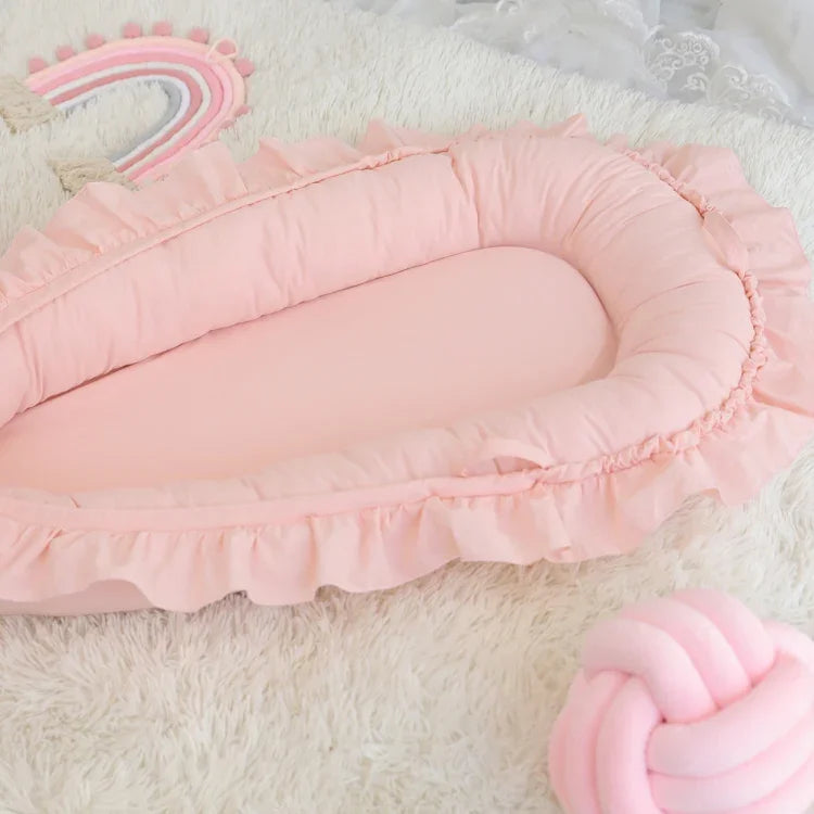 Lace Cotton Baby Uterus Bionic Bed Portable Newborn Bed Mat, Pink, Beige, Gray, Blue-green
