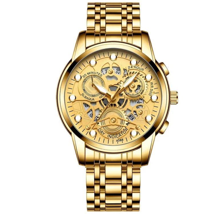 FNGEEN 4088 Men Hollow Quartz Watch Student Waterproof Luminous Watch, Full Gold Gold Surface, Full Gold Black Surface, Black Steel Black Surface White Nails, Black Steel Black Surface Gold Nails, Gold And Gold Surface, Gold Black Surface              ...