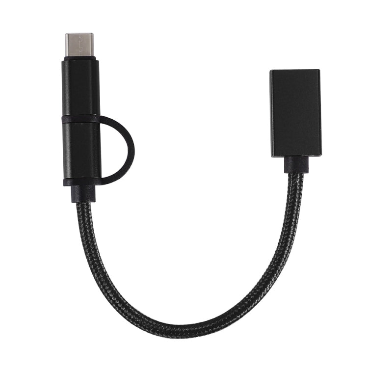 USB 3.0 Female to Micro USB + USB-C / Type-C Male Charging + Transmission OTG Nylon Braided Adapter Cable, Cable Length: 19cm, Golden, Silver, Black, Pink, Blue, Red