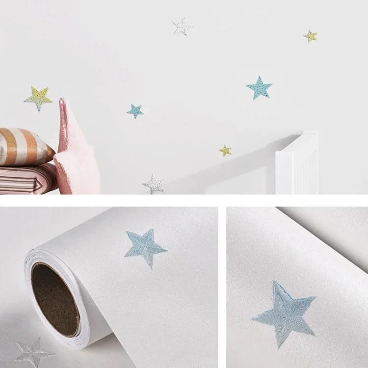 3D Stars Moon Self-Adhesive Wallpaper Mediterranean Children Wall Sticker, 0.53 x 3m