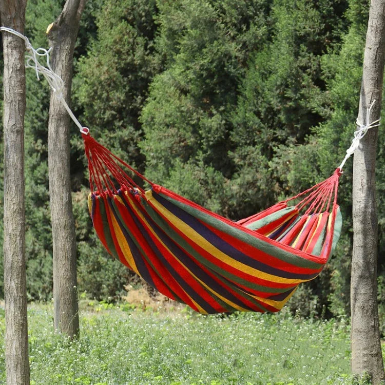 Thick Canvas Hammock Field Rollover Prevention Outdoor  Hammock Swing, 260x80 No Stick Single (Red Stripe), 260x80  Non-stick Single (Blue Stripes ), 260x100 No Stick (Red Stripes), 260x100 No Stick (Blue Stripes), 260x150 No Stick (Red Stripes）