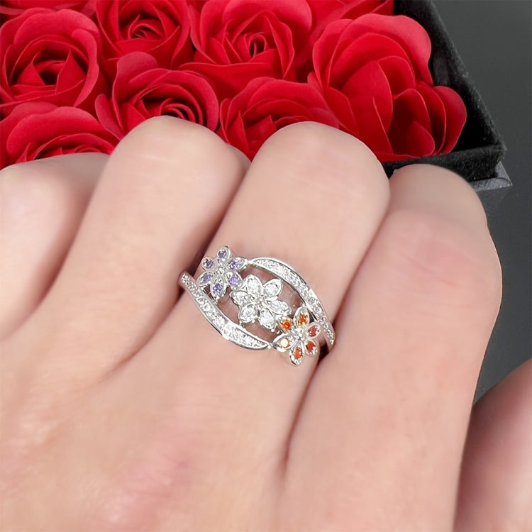 Tricolor Flower Fashion Color Tail Diamond Ring
