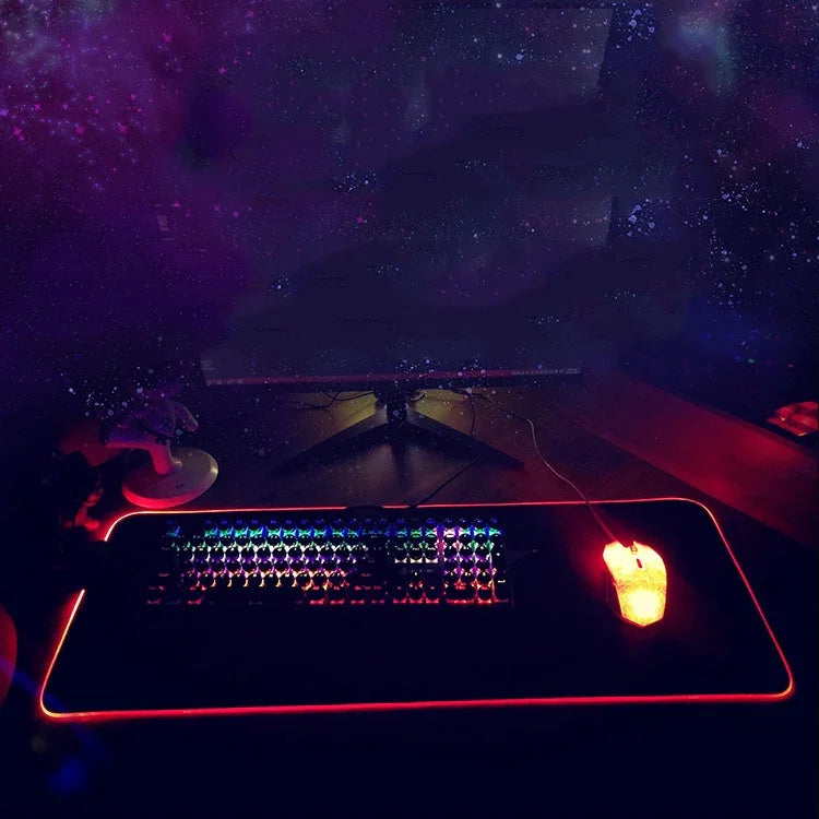 F-01 Rubber Thermal Transfer RGB Luminous Non-Slip Mouse Pad, 350x900x3mm, 350x900x4mm, 400x900x3mm, 400x900x4mm