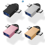 10 PCS LI-09 USB 3.0 Female to USB-C / Type-C + Micro USB Male Multi-Function OTG Adapter with Lanyard, Black, Gold, Silver, Rose Gold