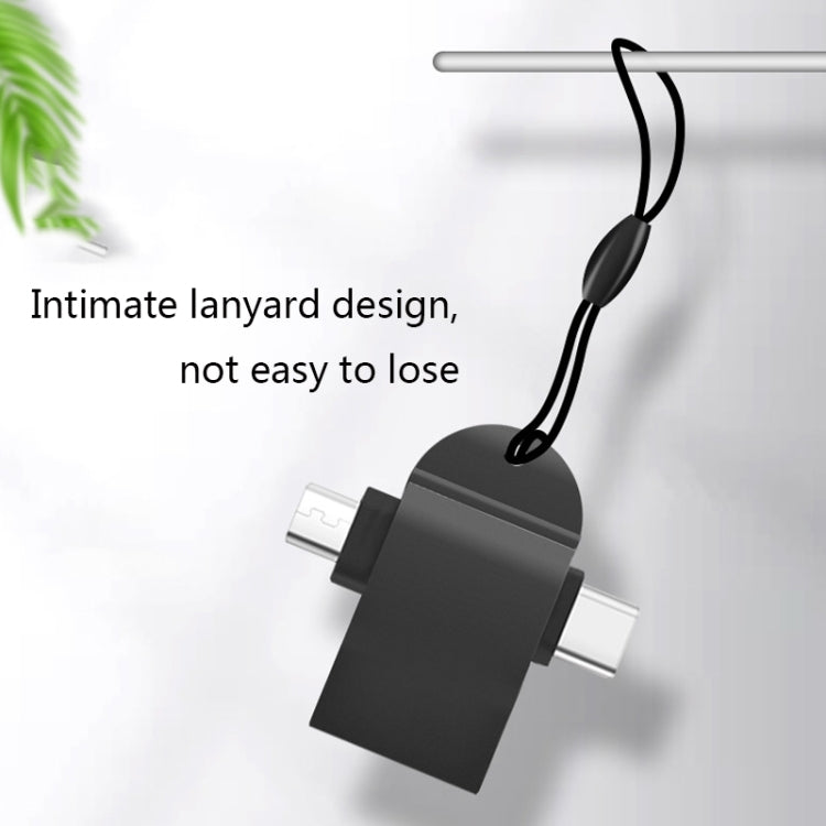 10 PCS LI-09 USB 3.0 Female to USB-C / Type-C + Micro USB Male Multi-Function OTG Adapter with Lanyard, Black, Gold, Silver, Rose Gold